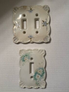 1982 Doris Smith Vintage Porcelain Double Switch Plates Hand-painted Flowers